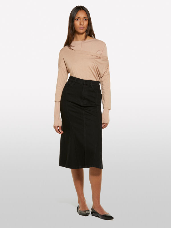 Jupe en jean évasée noire - jupes midi, jupes mi-longues femme | Sisley