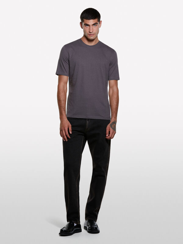 T-shirt à manches courtes coupe régulière gris foncé - t-shirts à manches courtes pour homme | Sisley
