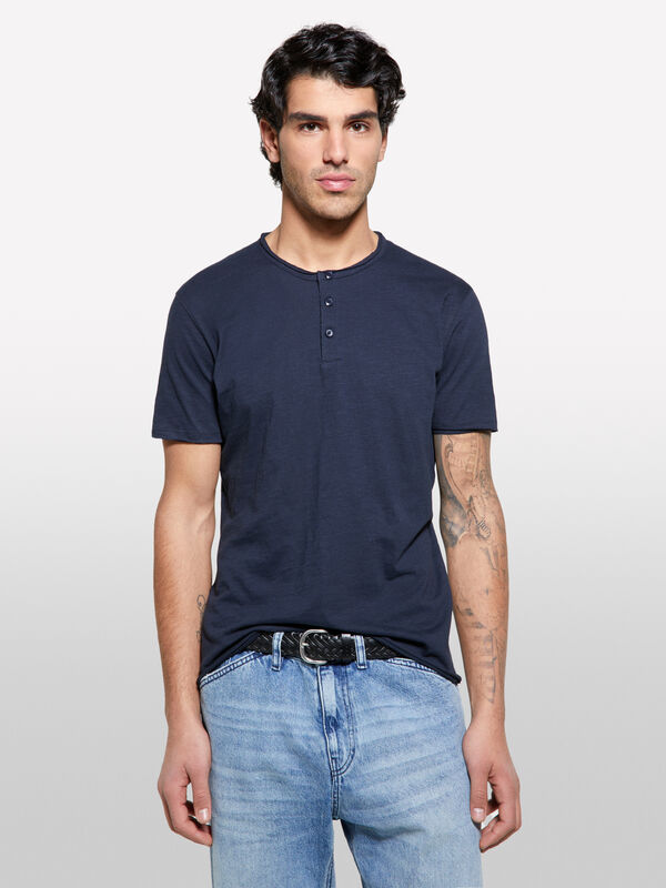 T-shirt bleu à col tunisien - t-shirts à manches courtes pour homme | Sisley