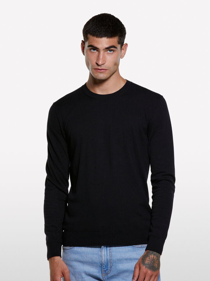 Pull ras du cou noir - pulls col rond pour homme - Noir | Sisley image number 3