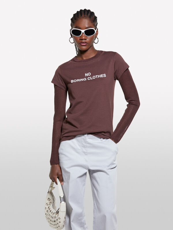 T-shirt marron à imprimé - t-shirts à manches courtes pour femme | Sisley
