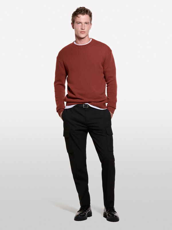 Pull col rond bordeaux en laine mélangée - pulls col rond pour homme | Sisley