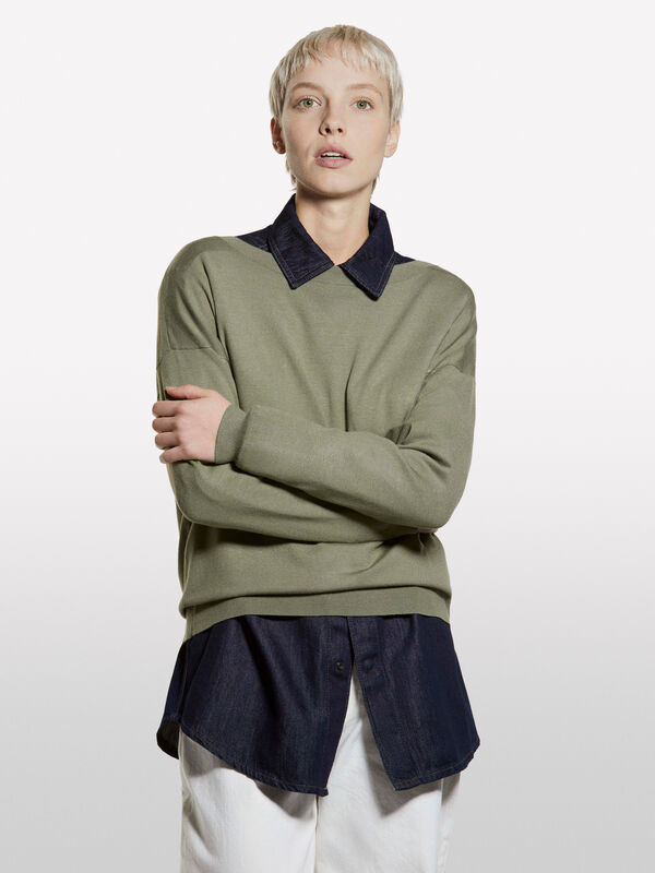 Pull vert militaire à encolure bateau - pulls à encolure bateau pour femme | Sisley