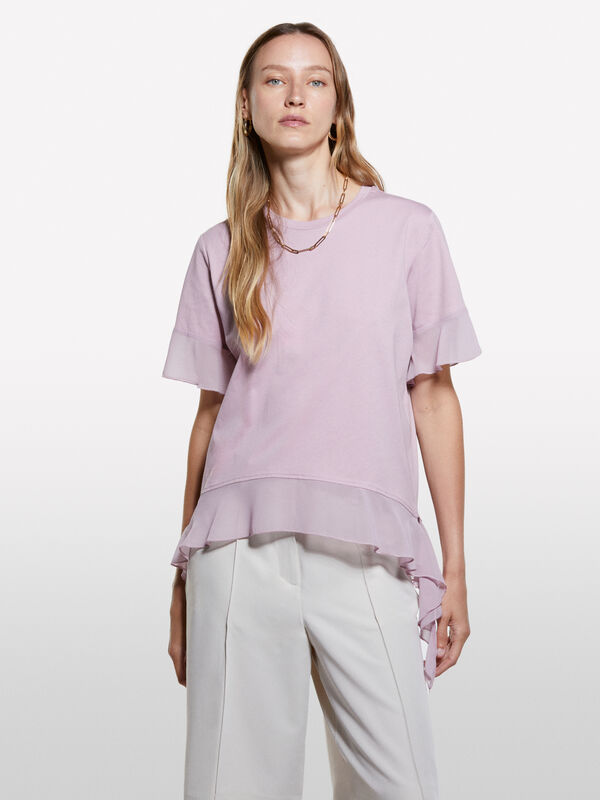 T-shirt rose à volants T-shirt rose à volants - t-shirts à manches courtes pour femme | Sisley