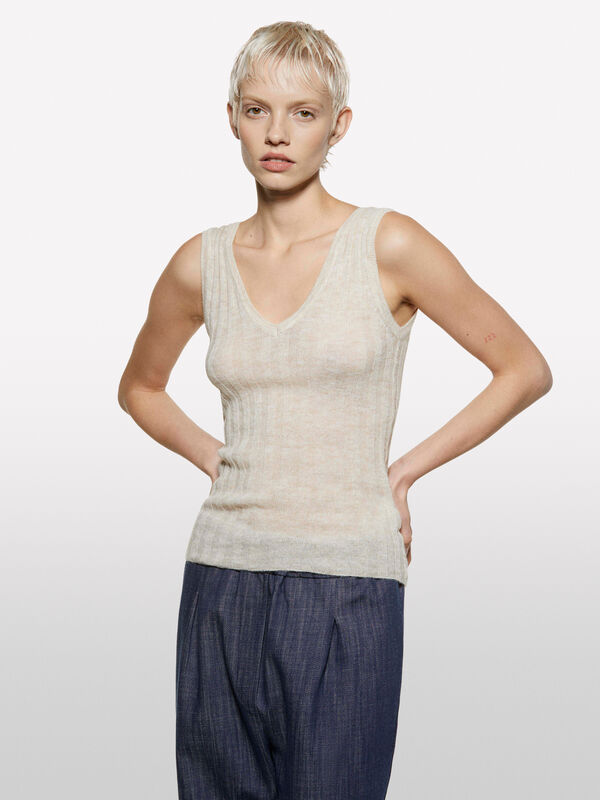 Débardeur en tricot blanc crème - hauts pour femme | Sisley