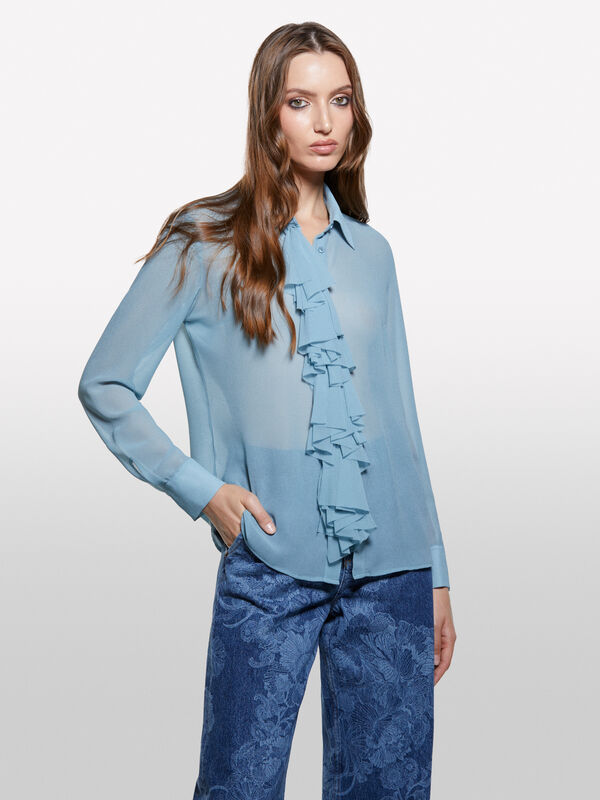 Chemise bleu foncé à volants - chemises pour femme | Sisley