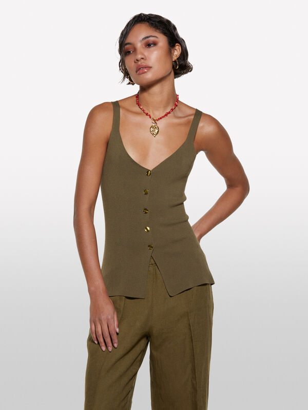 Top vert militaire avec boutons - hauts pour femme | Sisley