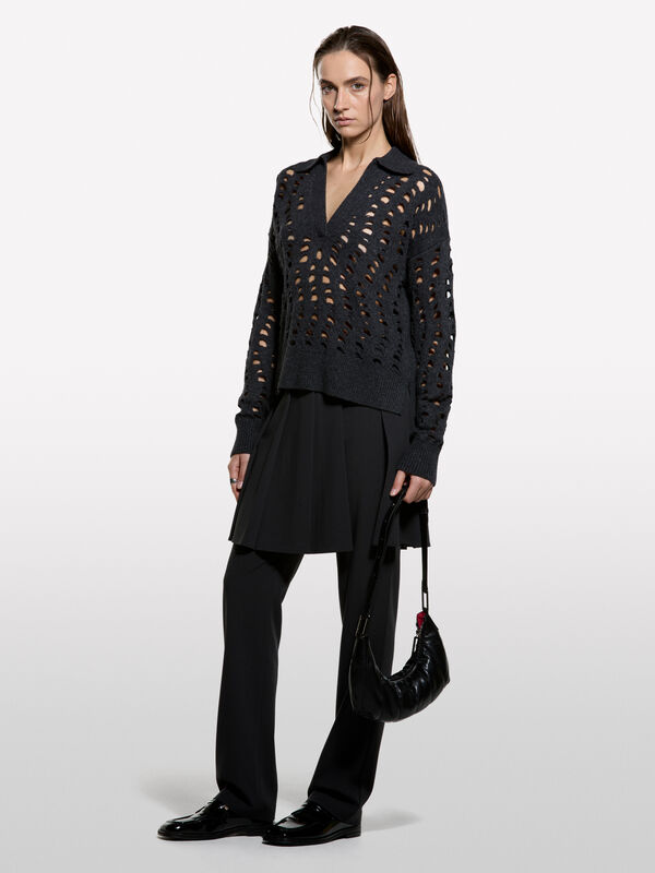 Pull maxi perforé - pulls col en v pour femme | Sisley