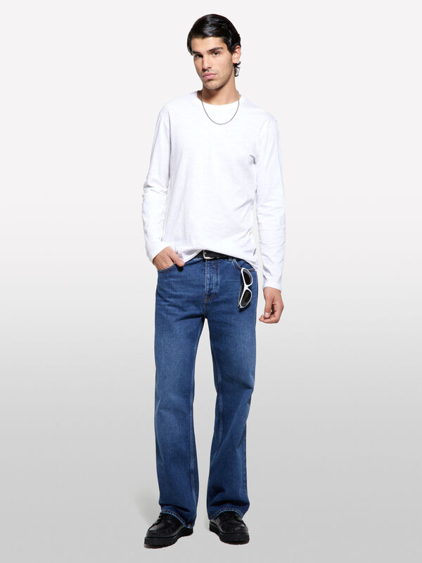 T-shirt ajusté blanc à manches longues - t-shirts à manches longues pour homme | Sisley