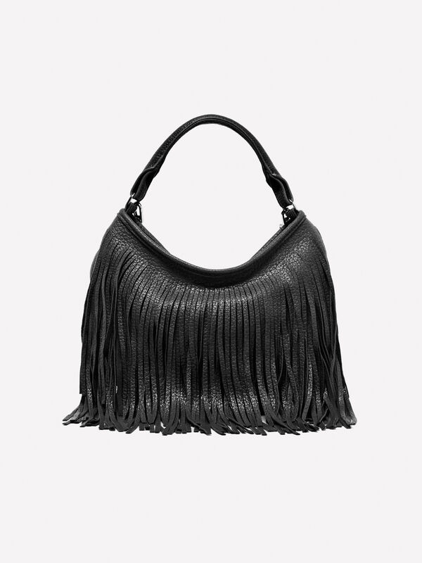 Sac porté épaule noir à franges - sacs à bandoulière et porté épaule pour femme | Sisley