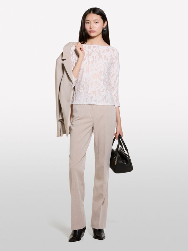 T-shirt crème en fil coupé - hauts pour femme | Sisley