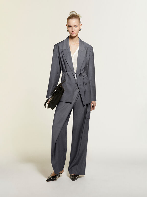 Blazer gris avec ceinture - blazers pour femme | Sisley