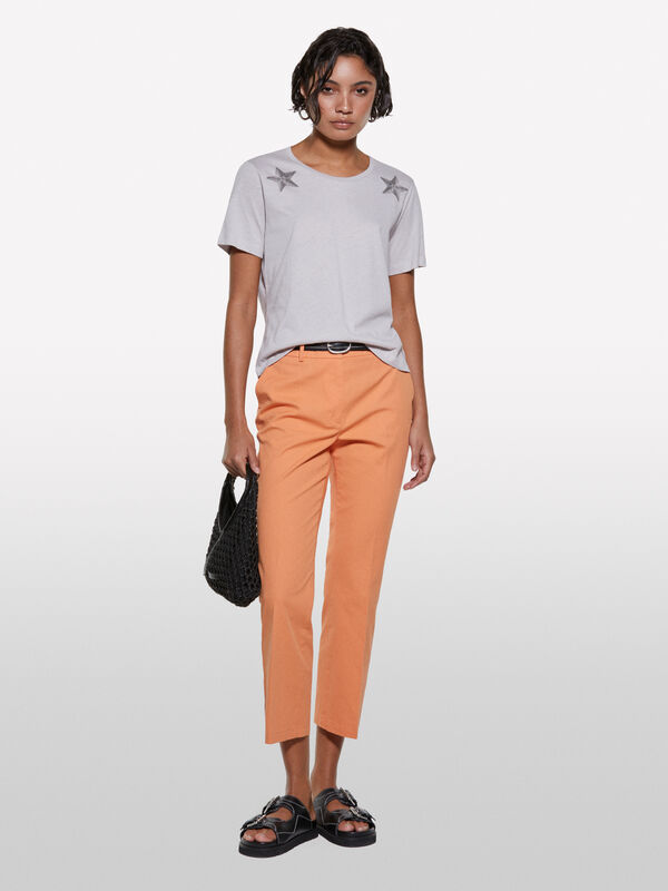 T-shirt gris imprim&eacute; &eacute;toiles - t-shirts &agrave; manches courtes pour femme | Sisley