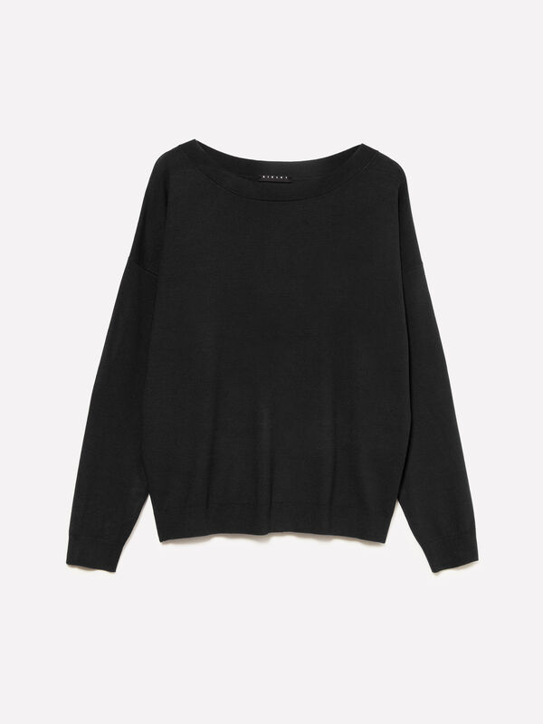 Pull noir à col bateau - pulls à encolure bateau pour femme | Sisley