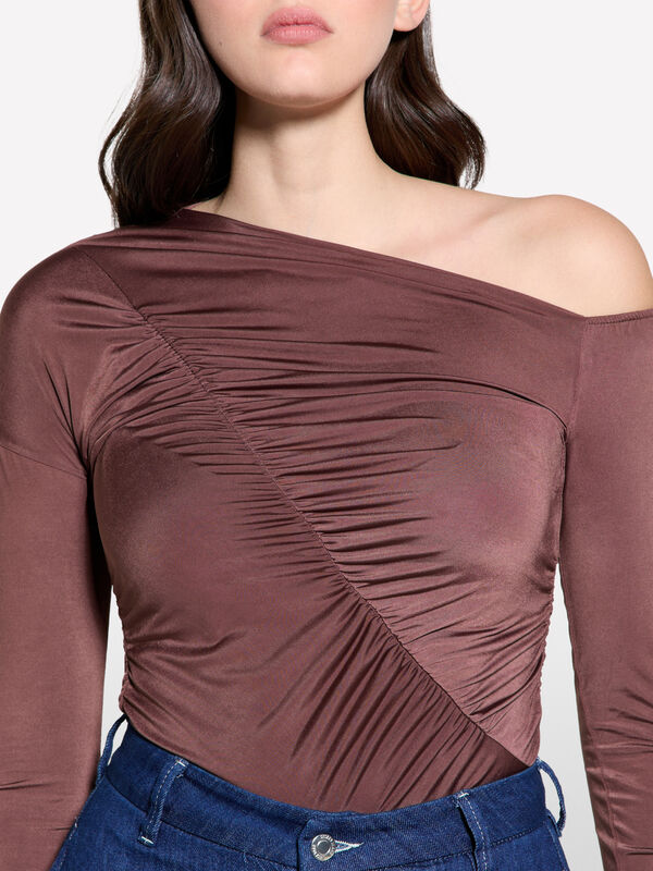 T-shirt froncé marron foncé - hauts pour femme | Sisley