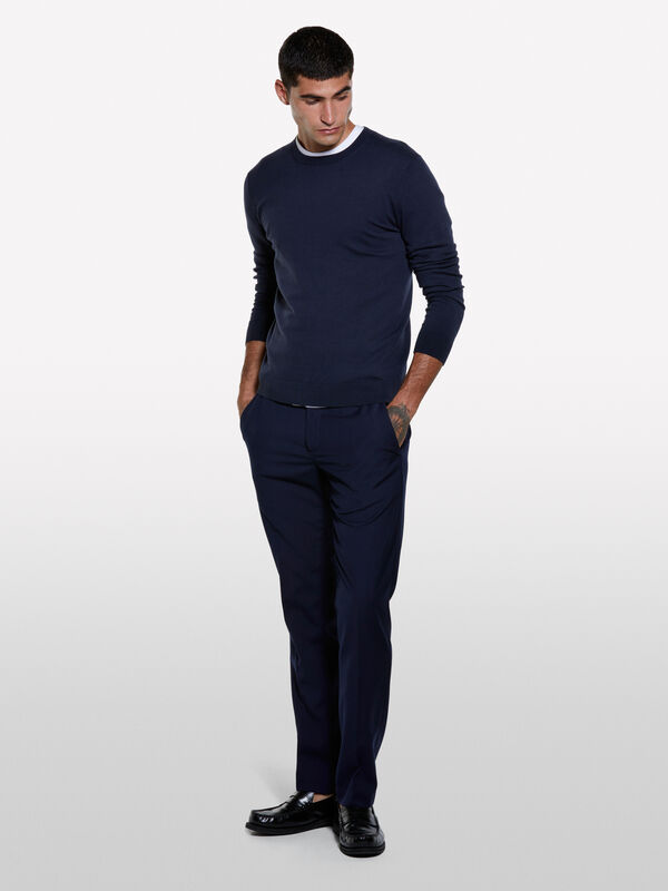 Pull ras du cou bleu foncé Pull ras du cou bleu foncé - pulls col rond pour homme | Sisley