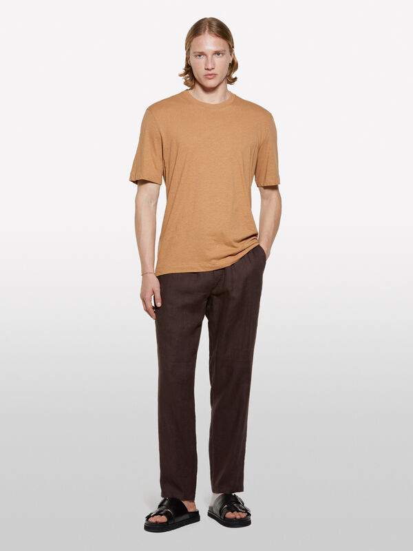 Pantalon de jogging marron foncé 100 % lin - pantalons de jogging pour homme | Sisley