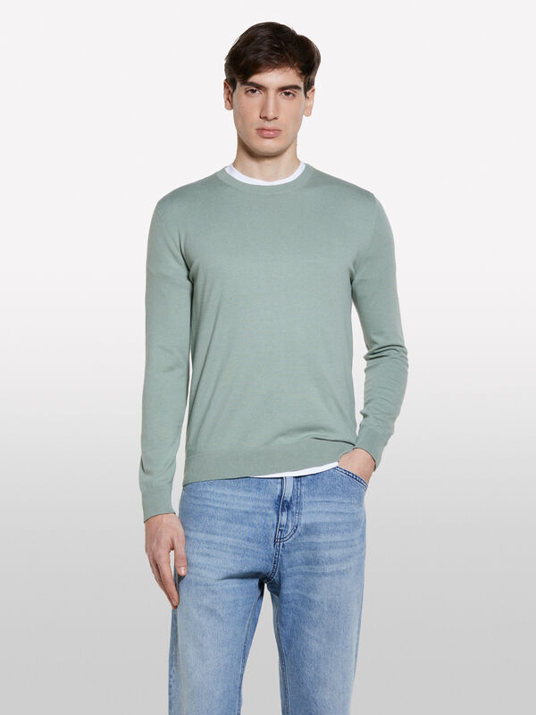 Pull coupe regular vert clair - pulls col rond pour homme | Sisley
