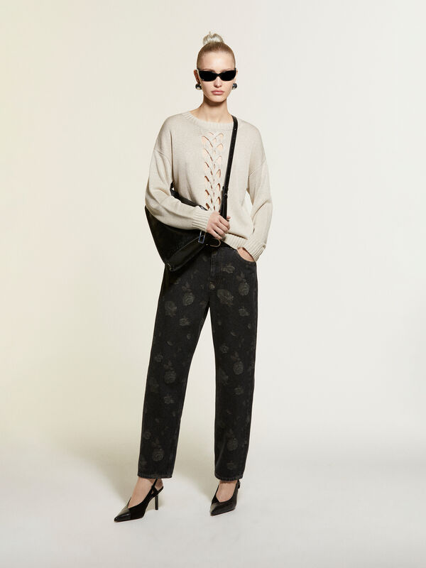 Pull à galon ajouré - pulls col rond pour femme | Sisley