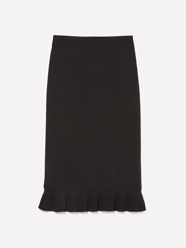 Jupe en tricot noir à volants - jupes midi, jupes mi-longues femme | Sisley