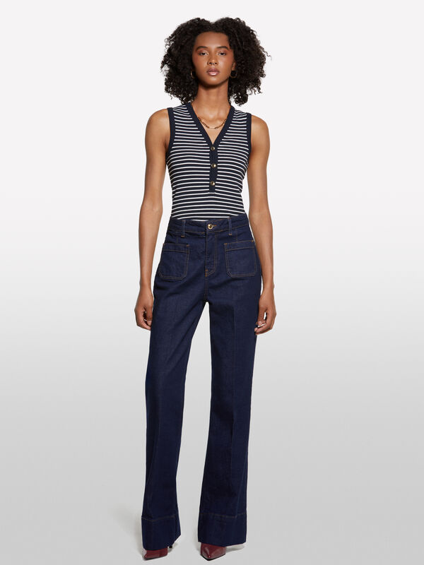 Jean tailleur bleu foncé - jeans palazzo pour femme | Sisley