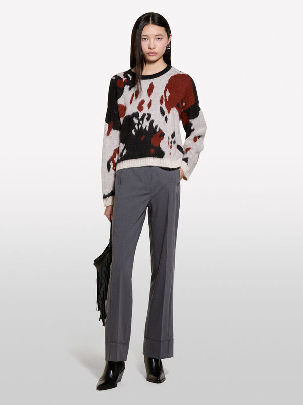 Pull beige à imprimé animal - pulls col rond pour femme | Sisley