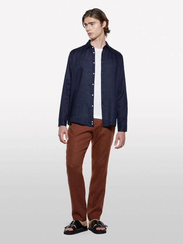Chemise bleu foncé 100 % lin Chemise bleu foncé 100 % lin - chemises regular pour homme | Sisley