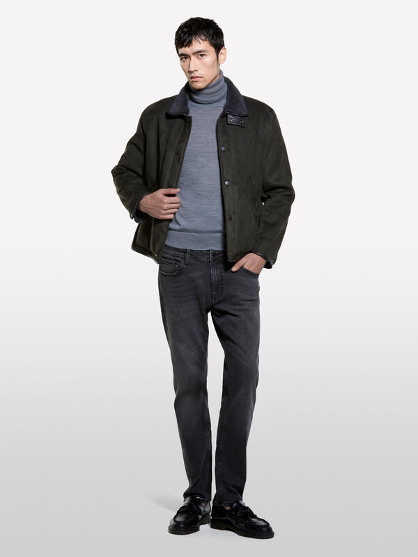 Pull gris foncé chiné à col montant - pulls col montant pour homme | Sisley