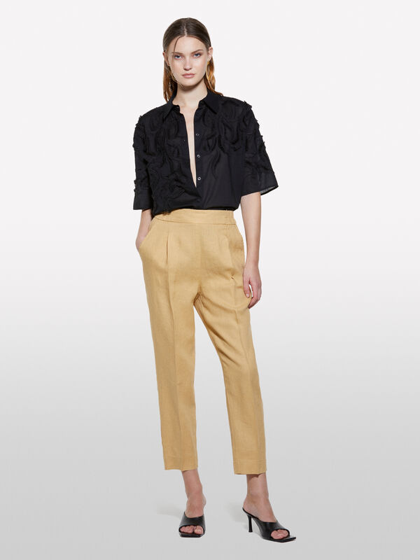 Pantalon de jogging moutarde en 100% lin - pantalons de jogging pour femme | Sisley