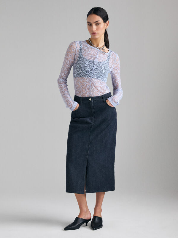 T-shirt en dentelle avec fronces - t-shirts &agrave; manches longues pour femme | Sisley