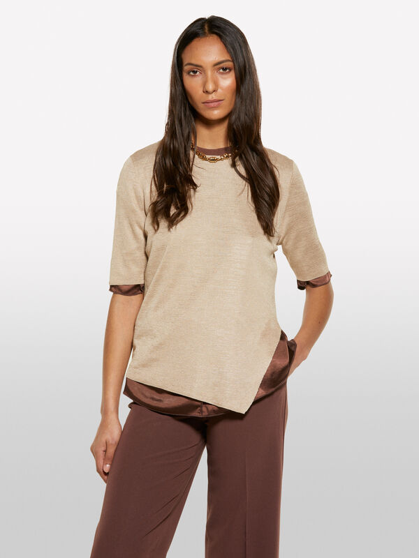 Pull doré à manches courtes - pulls col rond pour femme | Sisley
