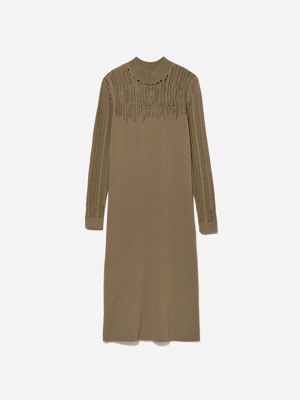 Robe longue marron en maille - robes midi pour femme | Sisley