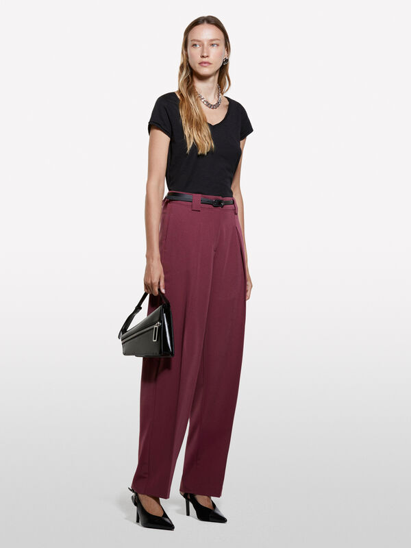 Pantalon palazzo bordeaux à plis - pantalons palazzo pour femme | Sisley