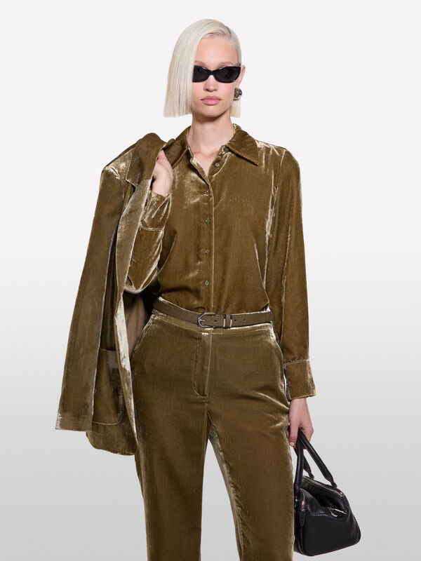 Chemise marron en velours - chemises pour femme | Sisley