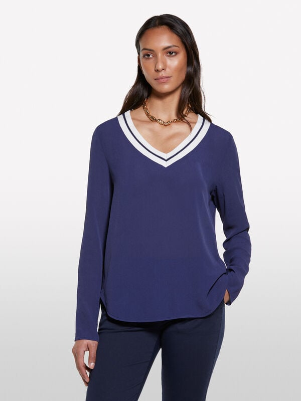Dark blue blouse with contrasting neckline - blouses pour femme | Sisley