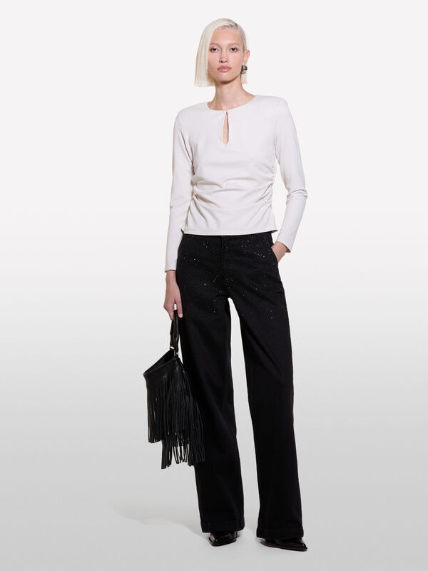 Jeans noir à strass - jeans larges pour femme | Sisley