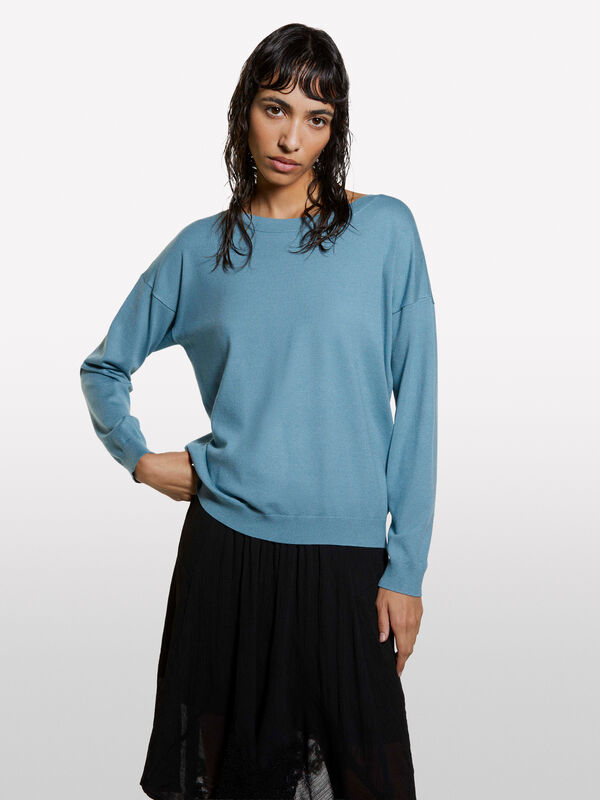 Pull col bateau bleu poudré - pulls à encolure bateau pour femme | Sisley