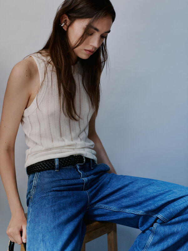 Débardeur côtelé coupe slim blanc - hauts pour femme | Sisley