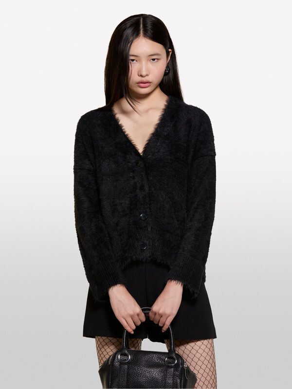 Gilet noir effet fourrure - cardigans pour femme | Sisley