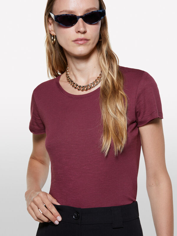 T-shirt col rond bordeaux T-shirt col rond bordeaux - t-shirts à manches courtes pour femme | Sisley
