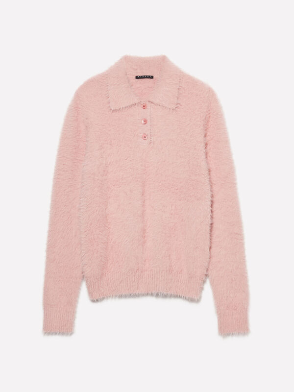 Polo rose clair effet fourrure - pulls col en v pour femme | Sisley