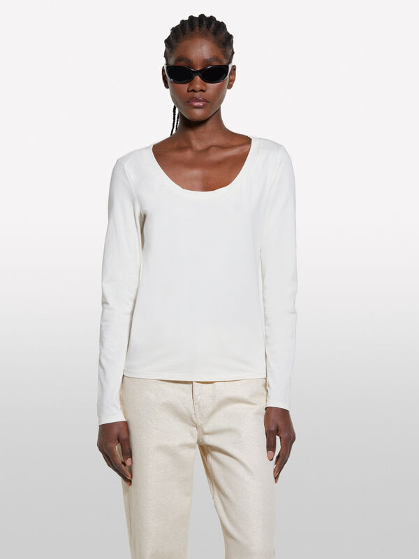 T-shirt ajusté crème - t-shirts à manches longues pour femme | Sisley