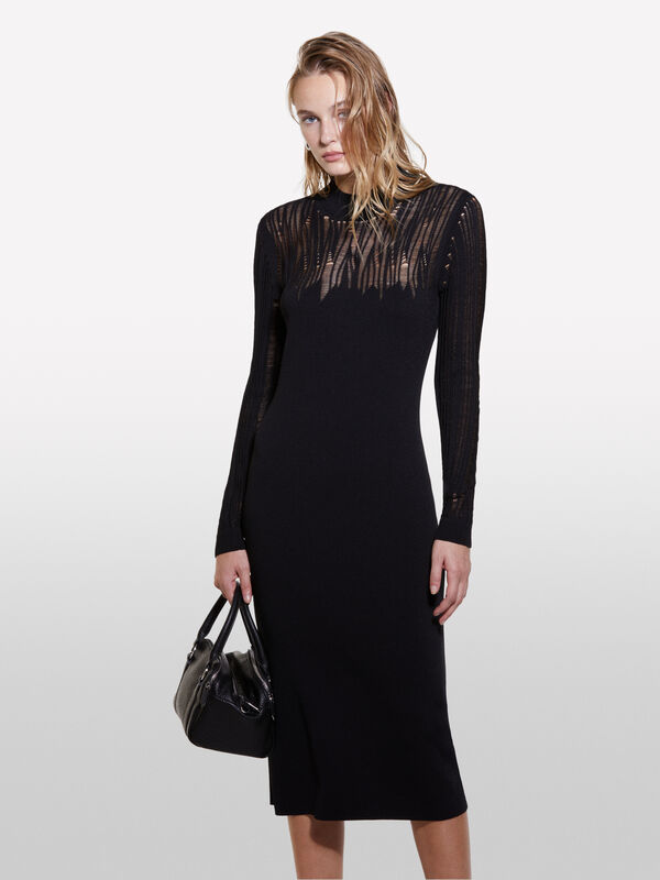 Robe longue noire en maille - robes longues pour femme | Sisley