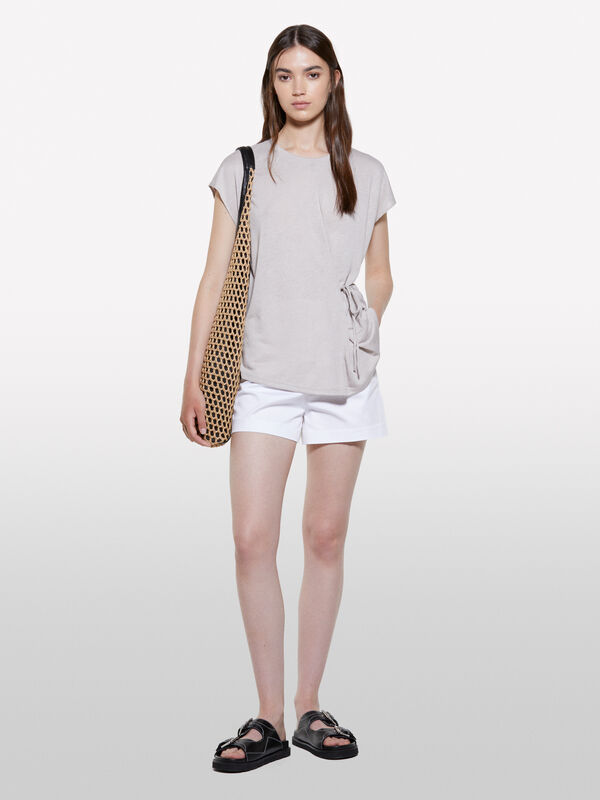 T-shirt gris à lacets - t-shirts à manches courtes pour femme | Sisley