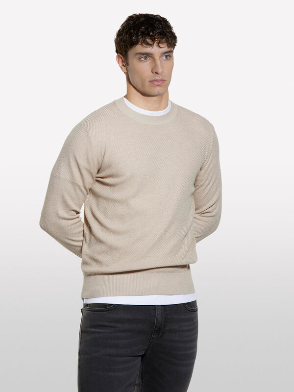 Pull ras du cou beige Pull ras du cou beige - pulls col rond pour homme | Sisley