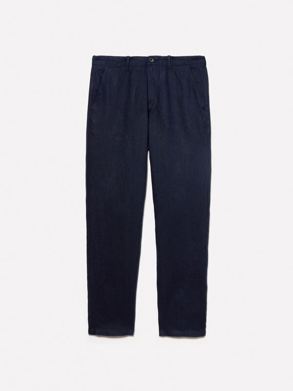 Pantalon bleu foncé 100 % lin Pantalon bleu foncé 100 % lin - pantalons slim pour homme | Sisley