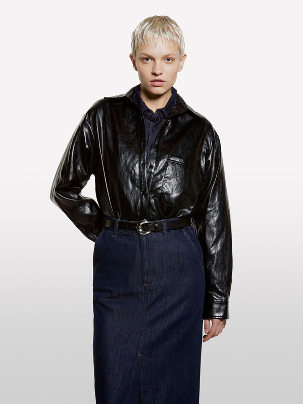 Chemise noire brillante - chemises pour femme | Sisley