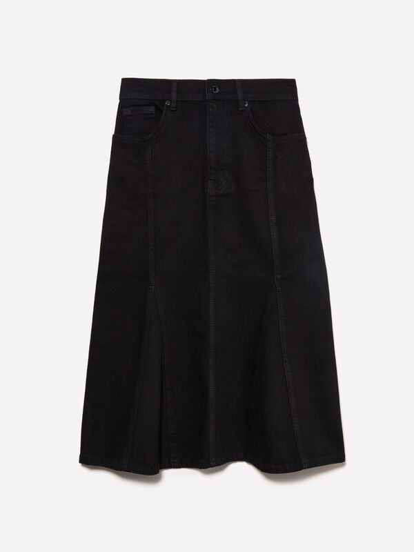 Jupe en jean &eacute;vas&eacute;e noire - jupes midi, jupes mi-longues femme | Sisley