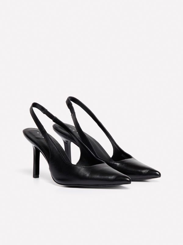 Slingbacks noires en cuir - chaussures à talon femme | Sisley