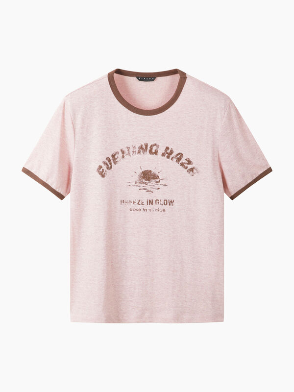 T-shirt contrastant en lin m&eacute;lang&eacute; - sisley k  t shirt manica corta | Sisley K